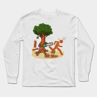 Tree vs Lumberjack T-shirt Funny Humor Woodland Axe Plaid Flannel Nature Beard Tee Shirt Eco Forest Green Giving Tree Long Sleeve T-Shirt